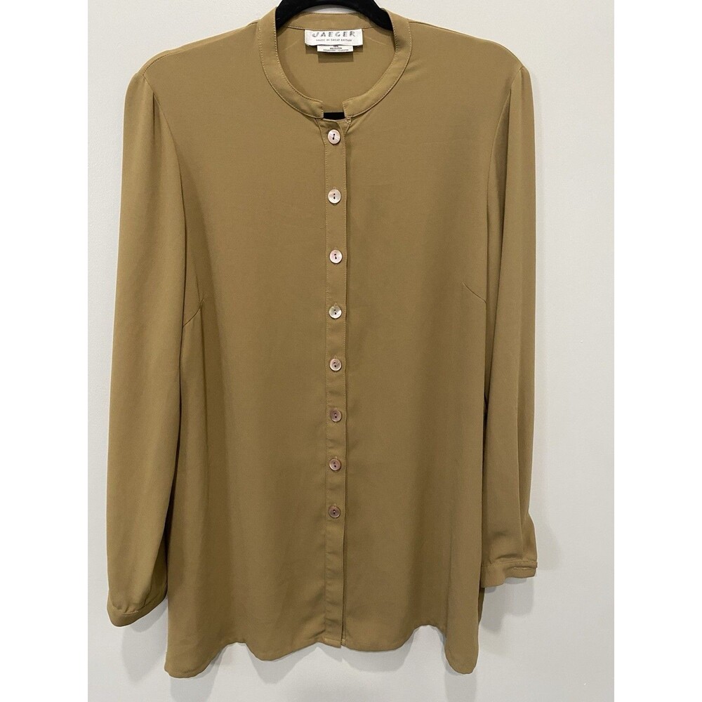 Vintage Jaeger Made in Great Britain Long Sleeve Button Up Sz M Tan Minimalist